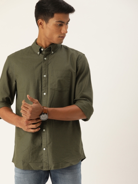 

GAP Men Olive Green Standard Fit Solid Casual Shirt