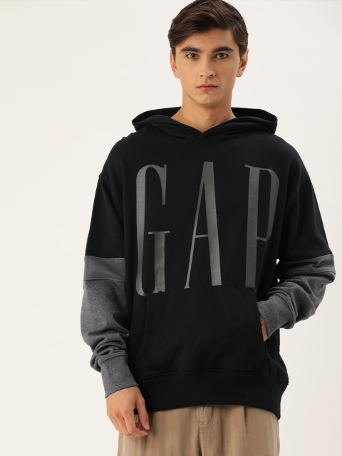 

GAP Men Black & Grey Colourblocked Hooded Sweatshirt