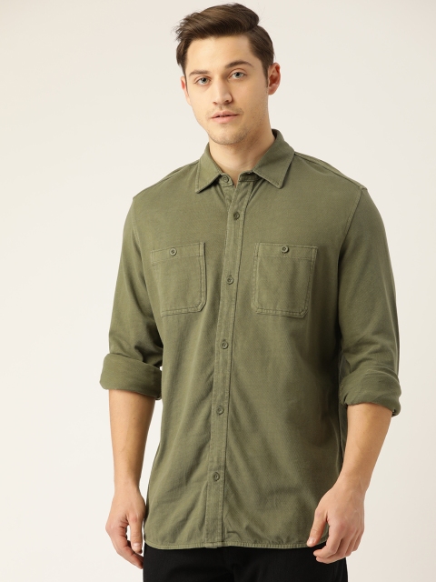 

GAP Men Olive Green Longline Cotton Casual Shirt