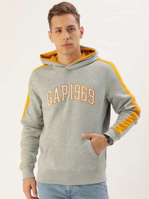 

GAP Men Grey Embroidered Hooded Pullover Sweatshirt