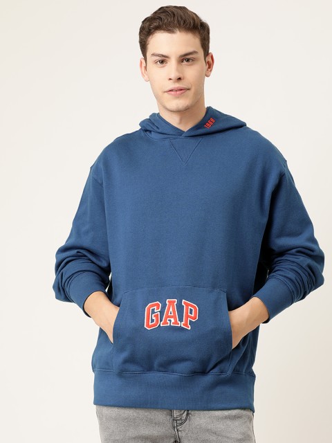 

GAP Men Blue Solid Hooded Sweatshirt