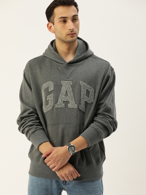 

GAP Men Black Printed Hooded Sweatshirt