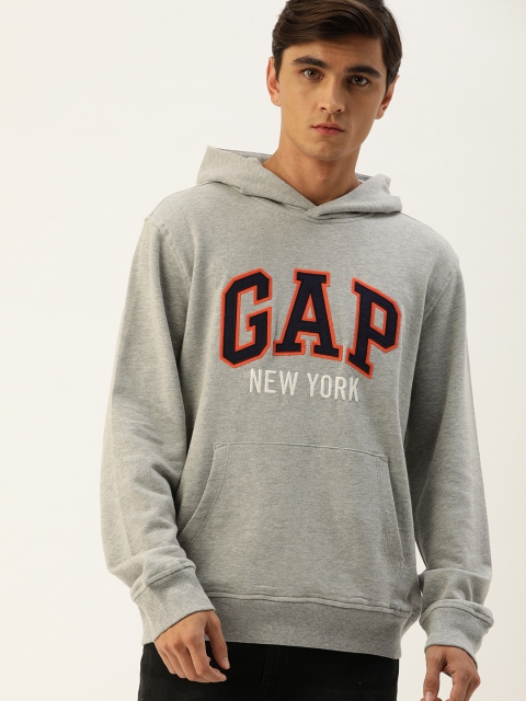 

GAP Men Grey Printed Hooded Sweatshirt