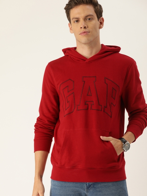 

GAP Men Red Printed Hooded Sweatshirt