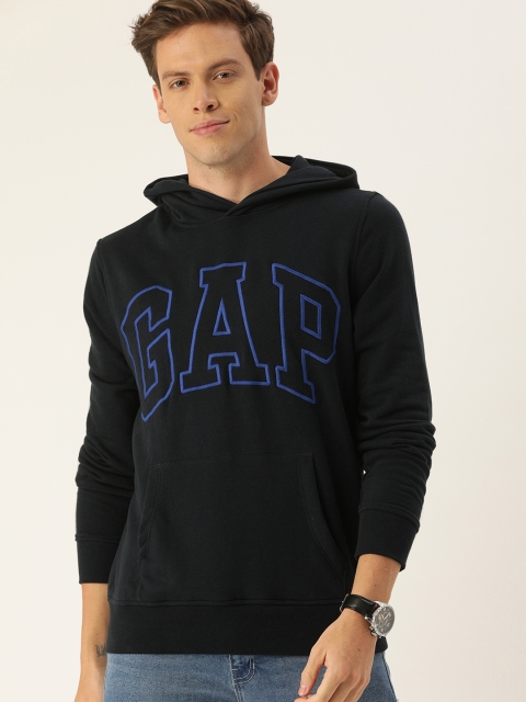 

GAP Men Navy Blue Printed Hooded Sweatshirt