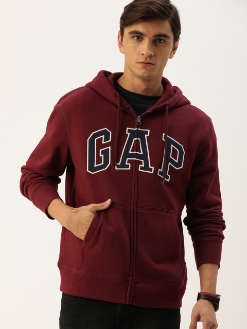 

GAP Men Maroon Printed Hooded Sweatshirt