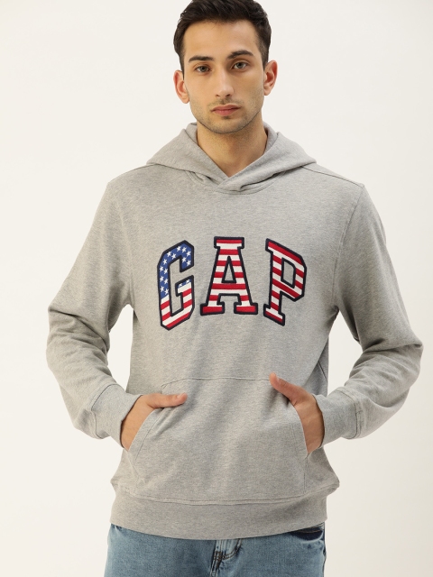 

GAP Men Grey Printed Hooded Sweatshirt