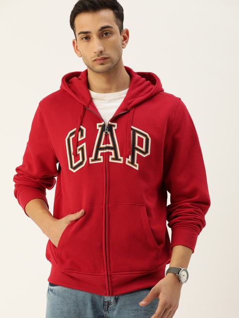 

GAP Men Red Printed Hooded Sweatshirt