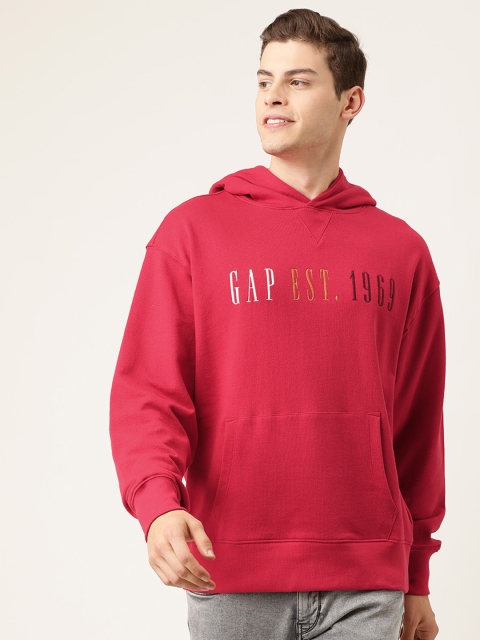 

GAP Men Red Printed Hooded Sweatshirt