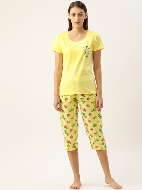 

Slumber Jill Women Yellow & Green Printed Night suit
