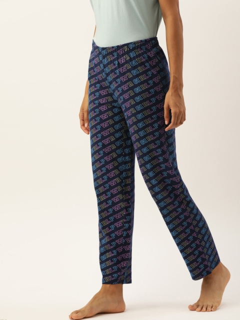

Slumber Jill Women Navy Blue & Pink Printed Lounge Pants