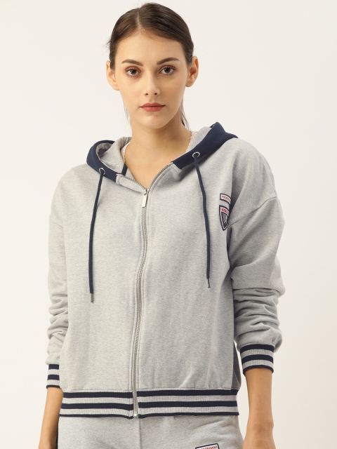 

Slumber Jill Women Grey Melange Solid Hooded Sweatshirt