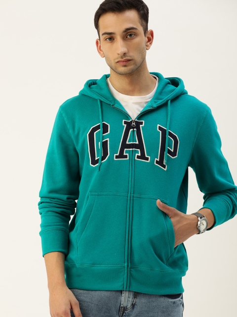 

GAP Men Teal Printed Hooded Sweatshirt