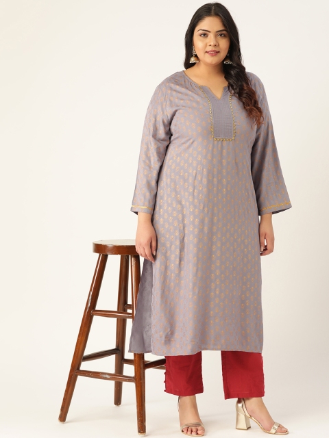 

Sztori Women Grey & Golden Printed Straight Kurta