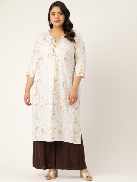 

Sztori Women Plus Size Off-White & Golden Printed Straight Kurta