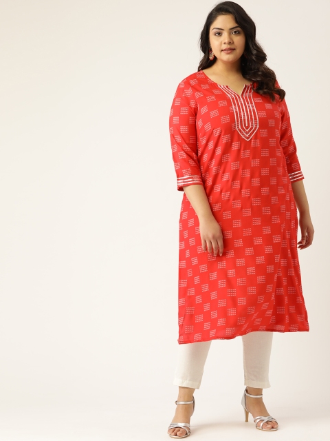 

Sztori Women Plus Size Red & White Printed Straight Kurta