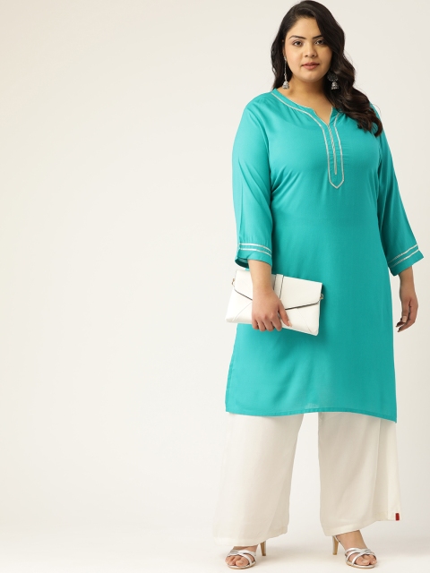 

Sztori Women Plus Size Turquoise Blue Solid Straight Kurta