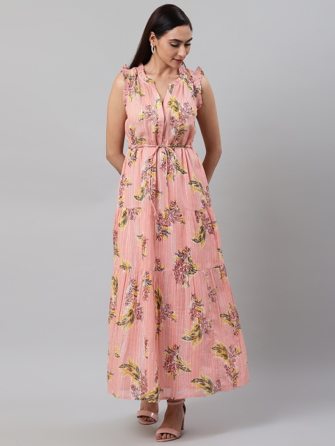 

I AM FOR YOU Women Pink Floral Print Fit and Flare Maxi Dress