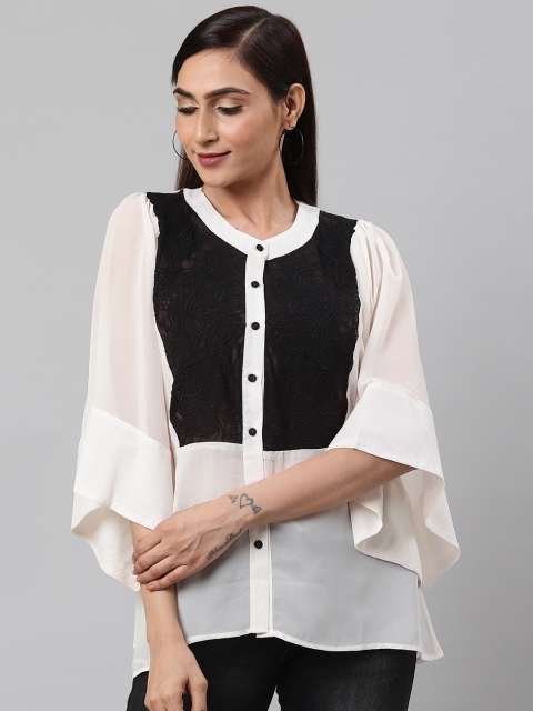 

I AM FOR YOU Women Off-White Self Design Top