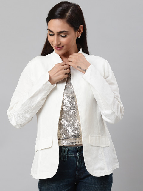 

I AM FOR YOU Women White Solid Open Front Jacket