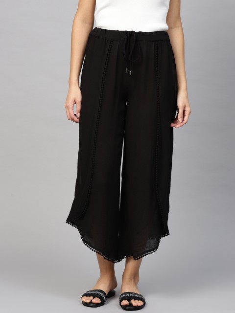 

I AM FOR YOU Women Black Solid Flared Tulip Trousers