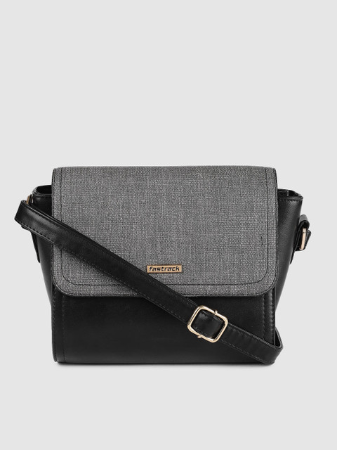 

Fastrack Black & Grey Colourblocked Sling Bag