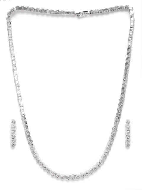 

SASSAFRAS Women Silver-Plated CZ Studded Jewellery Set