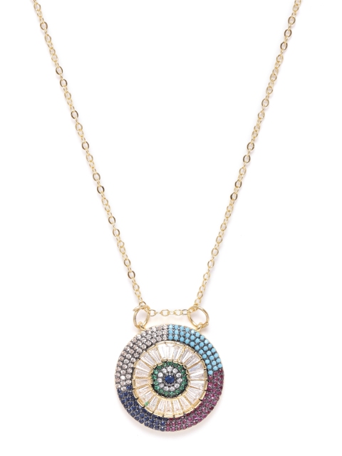 

SASSAFRAS Women Blue & Magenta Gold Plated Stone Studded Handcrafted Circular Necklace