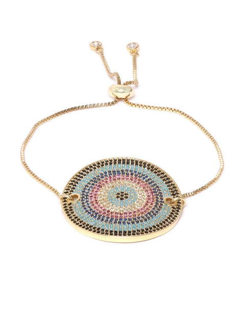 

SASSAFRAS Gold-Toned & Black Rose Gold Plated CZ Studded Handcrafted Circular Bracelet