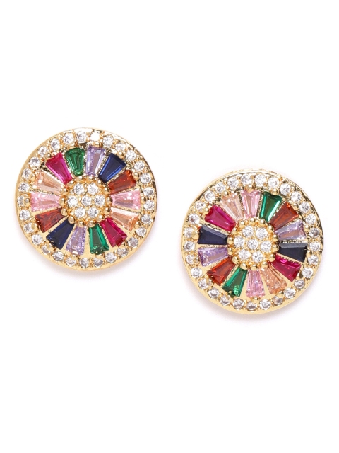 

SASSAFRAS Multicoloured Gold-Plated CZ-Studded Handcrafted Circular Studs, Multi