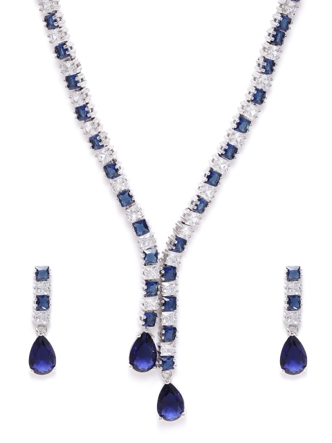 

SASSAFRAS Navy Silver-Plated CZ Studded Jewellery Set, Navy blue
