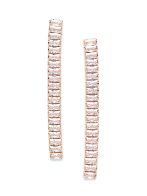 

SASSAFRAS Gold-Plated CZ Studded Contemporary Drop Earrings