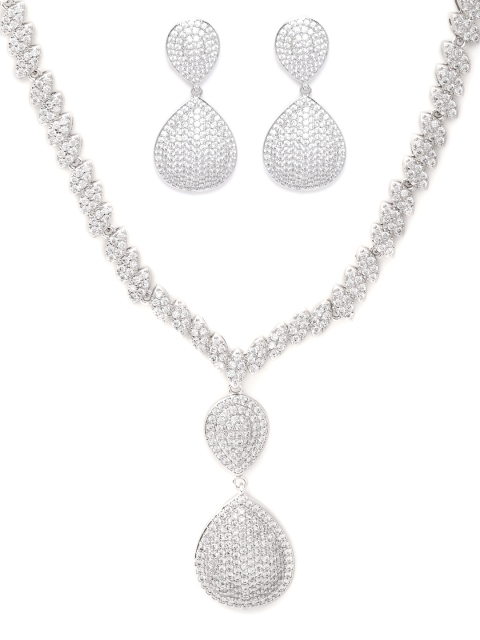 

SASSAFRAS Women Silver-Plated CZ Studded Jewellery Set