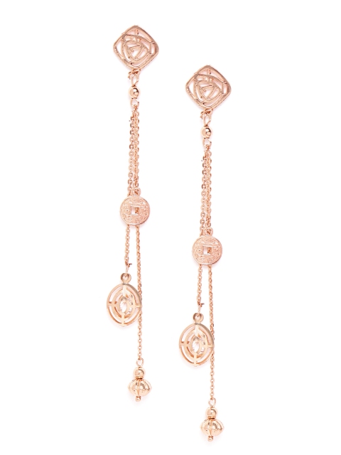 

SASSAFRAS Rose Gold-Plated Stone-Studded Handcrafted Contemporary Drop Earrings