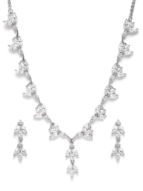 

SASSAFRAS Women Silver-Plated CZ Studded Jewellery Set