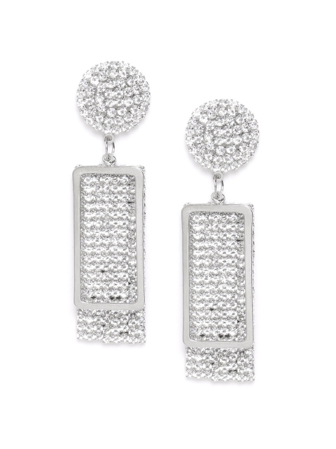 

SASSAFRAS Silver-Plated CZ-Studded Handcrafted Geometric Drop Earrings