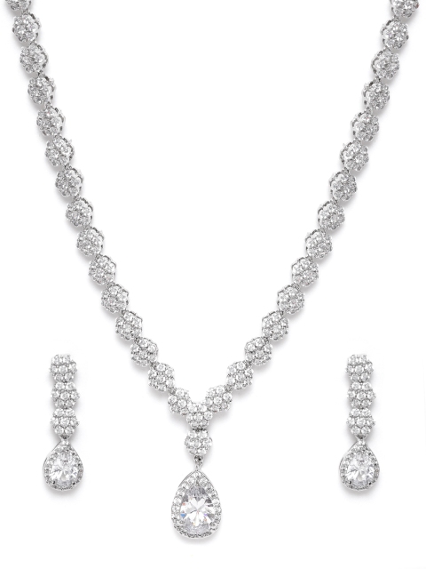 

SASSAFRAS Silver-Plated CZ Studded Teardrop Shaped Jewellery Set