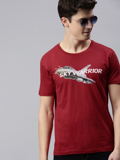 

HERE&NOW Men Red Printed Round Neck T-shirt