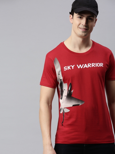 

HERE&NOW Men Red Printed Round Neck T-shirt