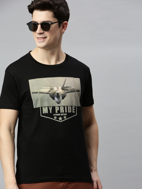 

HERE&NOW Men Black Printed Round Neck T-shirt