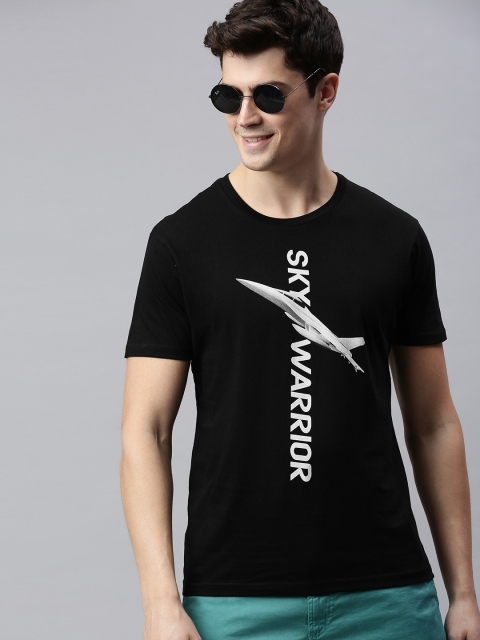 

HERE&NOW Men Black Printed Round Neck T-shirt