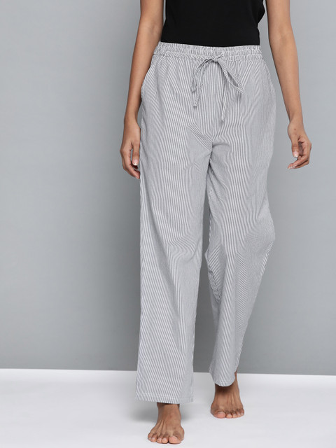 

HERE&NOW Women White & Charcoal Grey Striped Lounge Pants