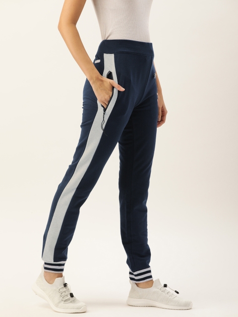 

Slumber Jill Women Navy Blue Solid Comfort Fit Joggers with Side Stripes
