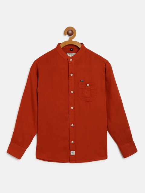 

RUFF Boys Rust Orange Solid Slim Fit Casual Shirt