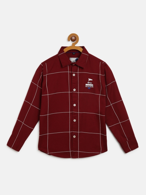 

RUFF Boys Maroon & White Checked Slim Fit Casual Shirt