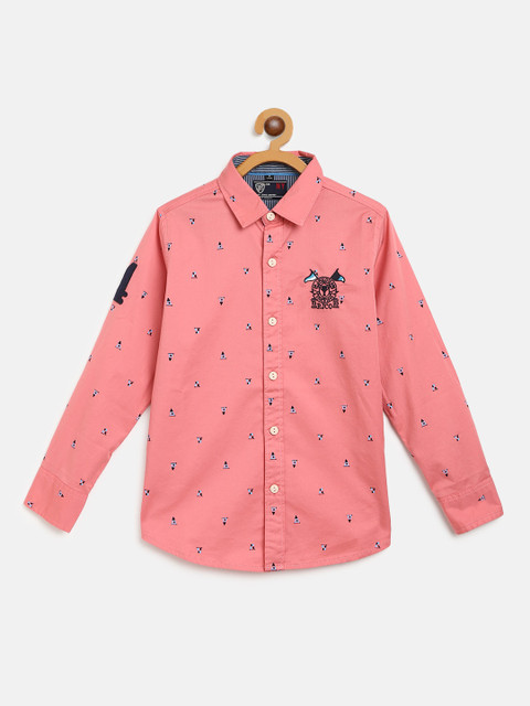 

RUFF Boys Pink & Blue Printed Slim Fit Casual Shirt