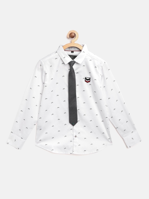 

RUFF Boys White Slim Fit Bike Printed Casual Shirt with Tie