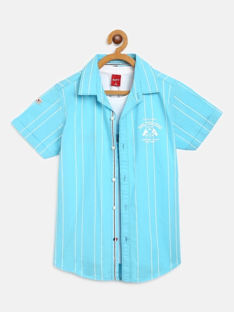 

RUFF Boys Blue & White Slim Fit Striped Shirt with Inner Vest