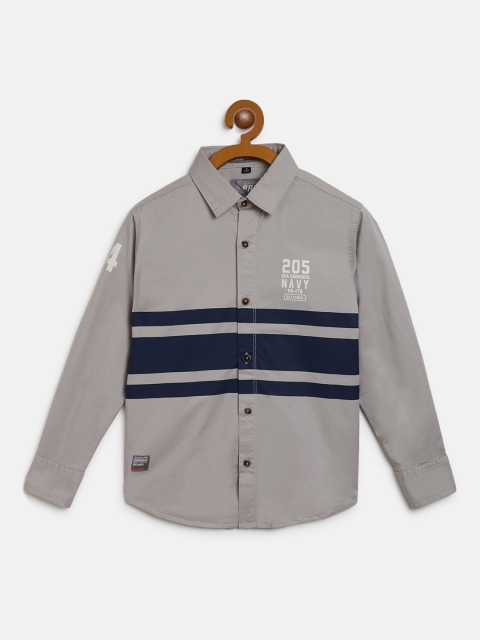 

RUFF Boys Grey & Navy Blue Striped Slim Fit Casual Shirt