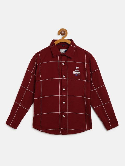 

RUFF Boys Maroon & White Checked Slim Fit Casual Shirt